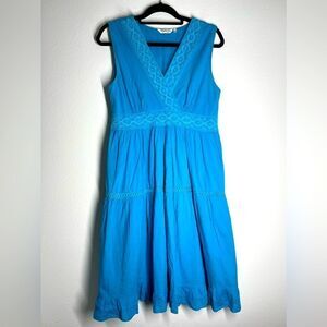 Elizabeth Scott Cotton Sleeveless Ruffled Summer Dress Crochet Details Size M/L
